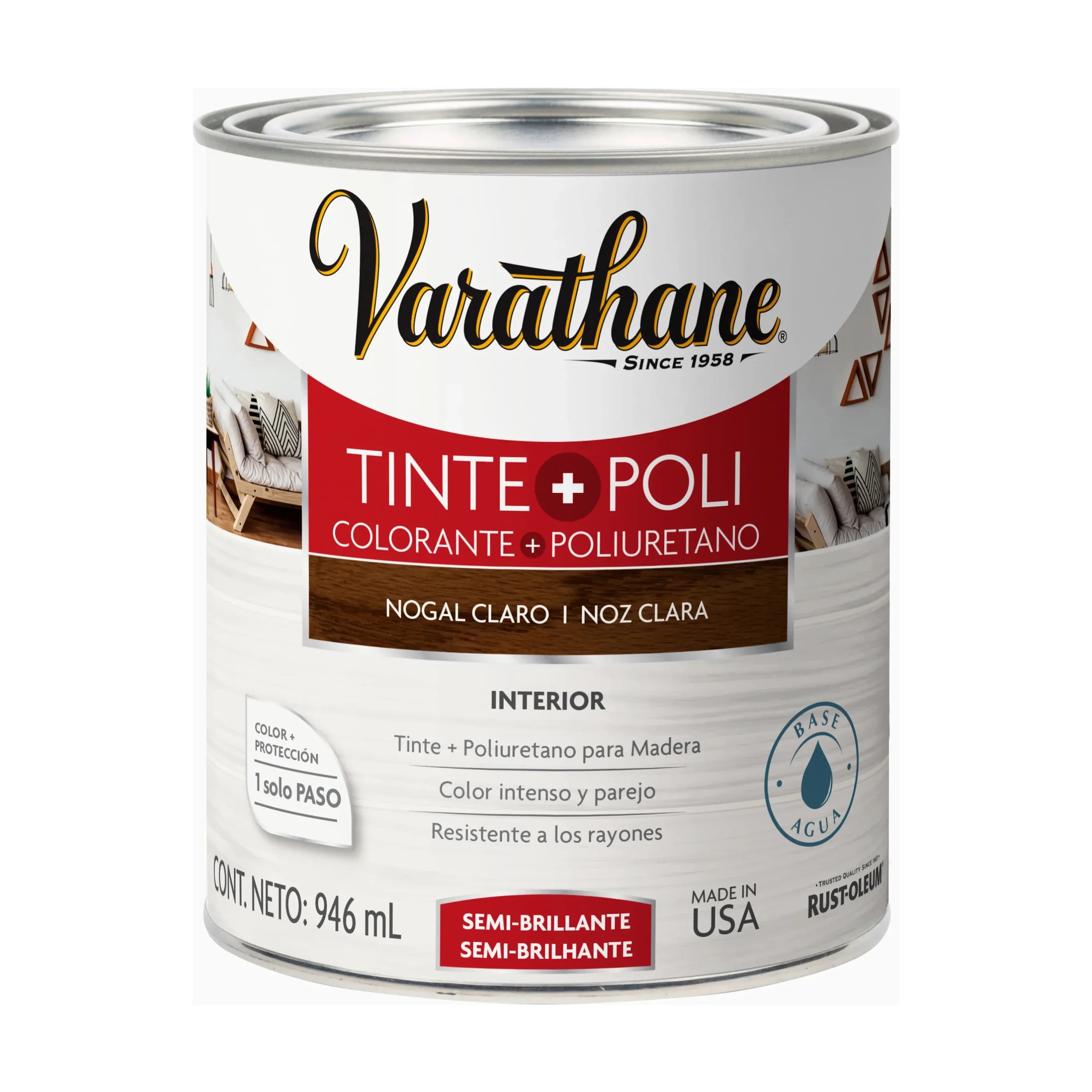 Tinte + poliuretano nogal claro x1 lt